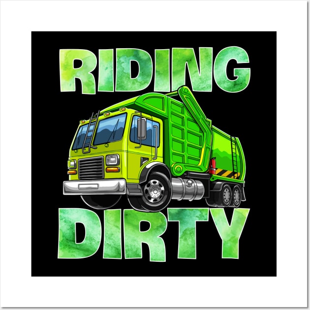 Recycling Trash Garbage Truck T Kids Men Riding Dirty Wall Art by ReneeShitd